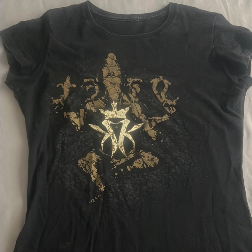 Black and Gold Fitted Graphic Cap Sleeve Tee Kottonmouth Kings